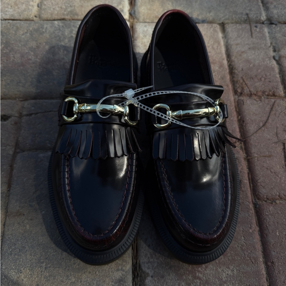 Dr. Doc Martens Adrian Snaffle Kiltie Oxblood Cherry Loafers Gold Horsebit US 5